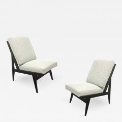 French Slipper Chairs with Pure Design Newly Covered in Maharam Boucle Cloth - 450409