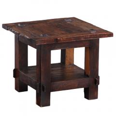 French Solid Oak Brutalist End Table C 1960  - 4497586