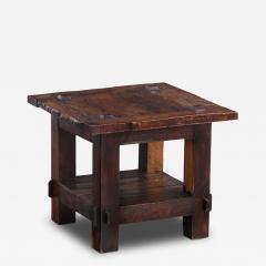 French Solid Oak Brutalist End Table C 1960  - 4498832