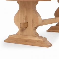 French Solid Oak Slab Top Trestle Table C 1950  - 4244661