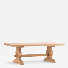 French Solid Oak Slab Top Trestle Table C 1950  - 4246800