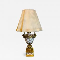 French Table Lamp Trellis Floral Porcelain Urn with Rams Head Gilt Bronze Mounts - 1265023