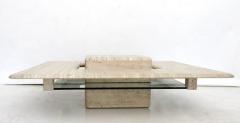 French Travertine Minimalist Low Coffee Table with Floating Cube circa 1970 - 659574