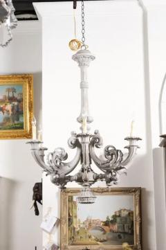 French Turn of the Century Painted Six Light Chandelier with Scrolling Arms - 3509296