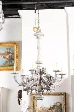 French Turn of the Century Painted Six Light Chandelier with Scrolling Arms - 3509303
