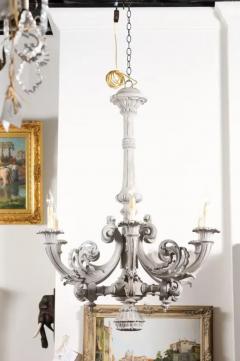 French Turn of the Century Painted Six Light Chandelier with Scrolling Arms - 3509307