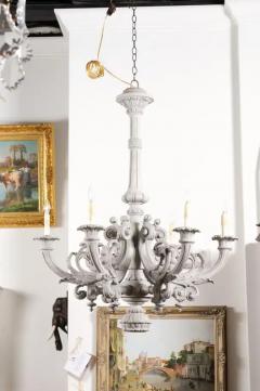 French Turn of the Century Painted Six Light Chandelier with Scrolling Arms - 3509422