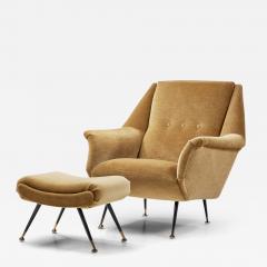 French Upholstered Lounge Chair with Footstool France 1960s - 3388685