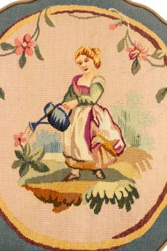French Victorian Aubusson Pillow with Blue Border - 4201095