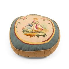 French Victorian Aubusson Pillow with Blue Border - 4201098