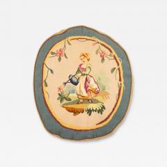 French Victorian Aubusson Pillow with Blue Border - 4263243