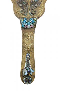 French Victorian Brass and Enamel Hand Mirror - 4672462