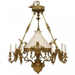 French Victorian Bronze Converted Gas Foliate Chandelier - 4646441