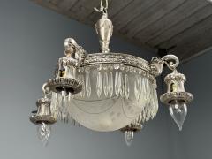 French Victorian Chandelier Etched Glass Silver Plated 19th Century - 4469888