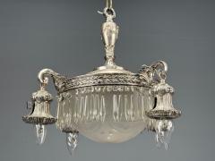French Victorian Chandelier Etched Glass Silver Plated 19th Century - 4469891