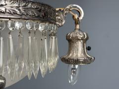 French Victorian Chandelier Etched Glass Silver Plated 19th Century - 4469893
