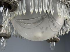 French Victorian Chandelier Etched Glass Silver Plated 19th Century - 4469894
