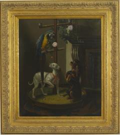 French Victorian Dogs and Parrot Oil Painting - 4516736