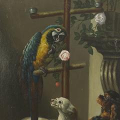 French Victorian Dogs and Parrot Oil Painting - 4516738