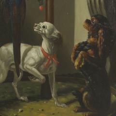 French Victorian Dogs and Parrot Oil Painting - 4516739
