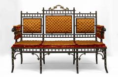 French Victorian Faux Bamboo Design Ebonized and Gilt Trimmed Settee - 661310