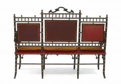 French Victorian Faux Bamboo Design Ebonized and Gilt Trimmed Settee - 661311