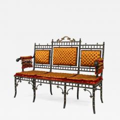 French Victorian Faux Bamboo Design Ebonized and Gilt Trimmed Settee - 661845