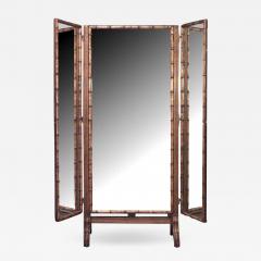 French Victorian Faux Bamboo Maple 3 Way Triptych Cheval Mirror - 668103