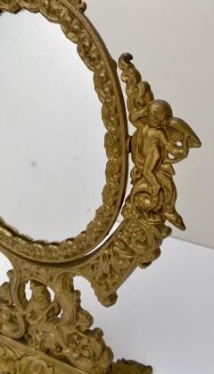 French Victorian Gilt Bronze Vanity Oval Table Mirror with Cherubs - 3382330