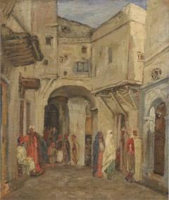 French Victorian Giltwood Framed Oil Painting of a Middle Eastern Street Scene - 4636242