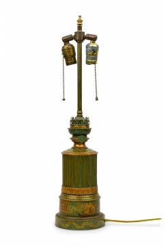 French Victorian Green And Gold Tole And Brass Table Lamp - 3173087