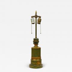 French Victorian Green And Gold Tole And Brass Table Lamp - 3179510