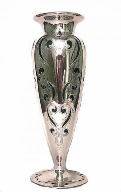 French Victorian Green Glass and Silver Vase - 4216376