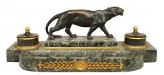 French Victorian Green Marble Inkwell with Tiger - 4631880
