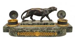French Victorian Green Marble Inkwell with Tiger - 4631881