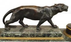 French Victorian Green Marble Inkwell with Tiger - 4631883