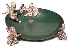 French Victorian Green Metal Bowl with Cupid Figures - 4200762