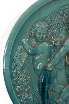 French Victorian Green Porcelain Cupid Wall Plaque - 4201005