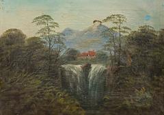 French Victorian Landscape of House by Two Waterfalls - 4539277