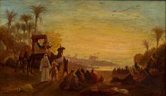 French Victorian Orientalist oil painting of an Arab caravan scene by Charles Th - 4630176