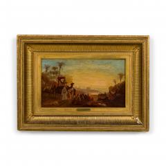 French Victorian Orientalist oil painting of an Arab caravan scene by Charles Th - 4630178