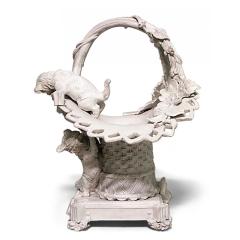 French Victorian Porcelain Cat and Basket Compote - 4718119