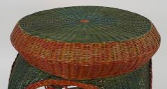 French Victorian Red and Green Painted Wicker Round End Table - 583640