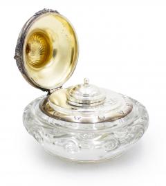 French Victorian Round Crystal and Silver Inkwell - 4201123