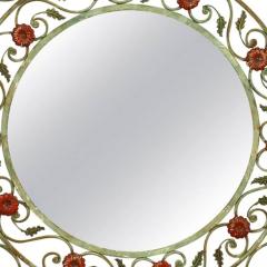 French Victorian Round Painted Wrought Iron Wall Mirror - 4655497