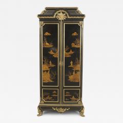 French Victorian Style Black Lacquered Chinoiserie Armoire - 4193667