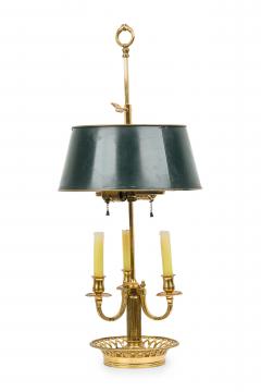French Victorian Style Brass Bouilotte Table Lamp with Dark Green Metal Shade - 4170711