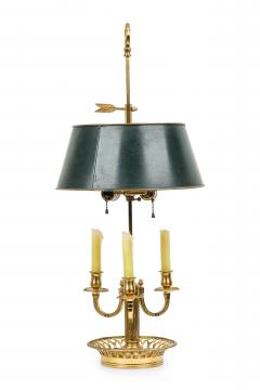 French Victorian Style Brass Bouilotte Table Lamp with Dark Green Metal Shade - 4170713