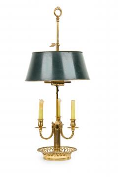 French Victorian Style Brass Bouilotte Table Lamp with Dark Green Metal Shade - 4170714