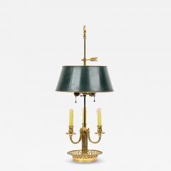 French Victorian Style Brass Bouilotte Table Lamp with Dark Green Metal Shade - 4193722